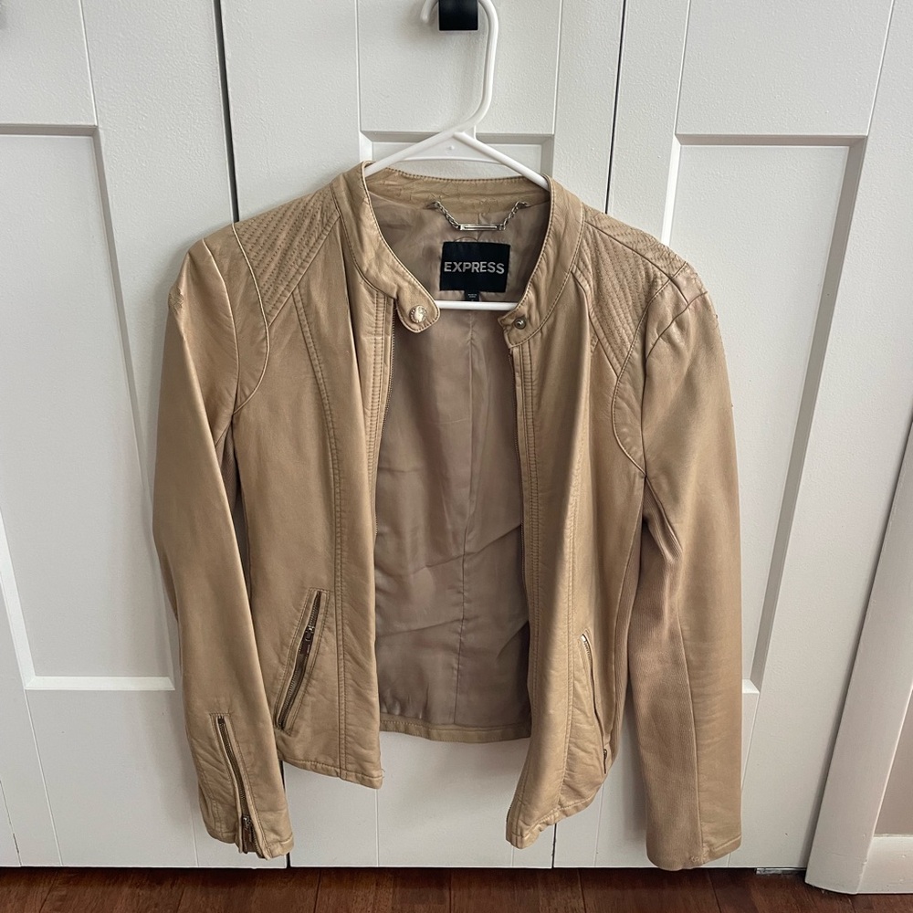 Express Women's Beige Leather Jacket